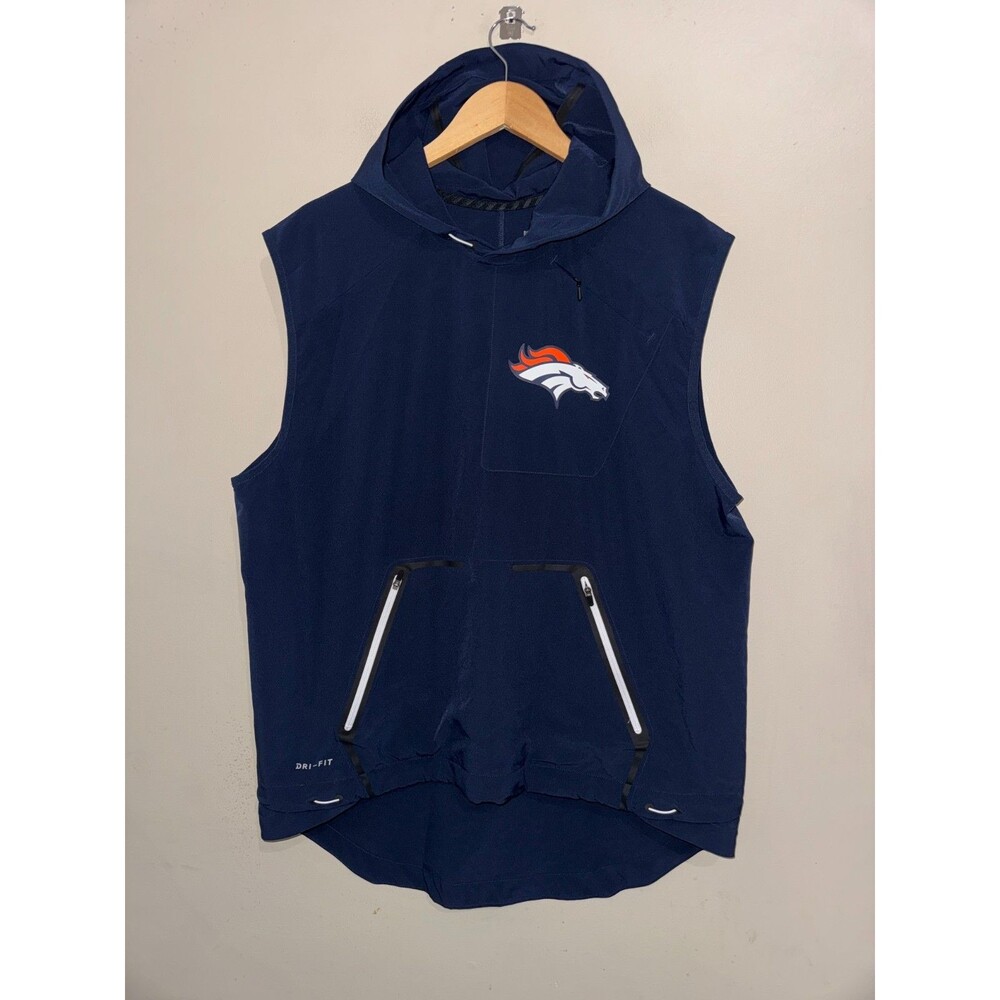 Men L Nike NFL Denver Broncos Football Team Issued PE Alpha Fly Rush Hooded Vest